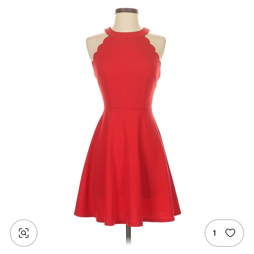 NWOT BCX Junior SZ 13 Red Scalloped Halter Mini A-Line Dress Fit and Flare